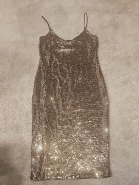 Gold Sequin Slip Mini Dress with Spaghetti Straps